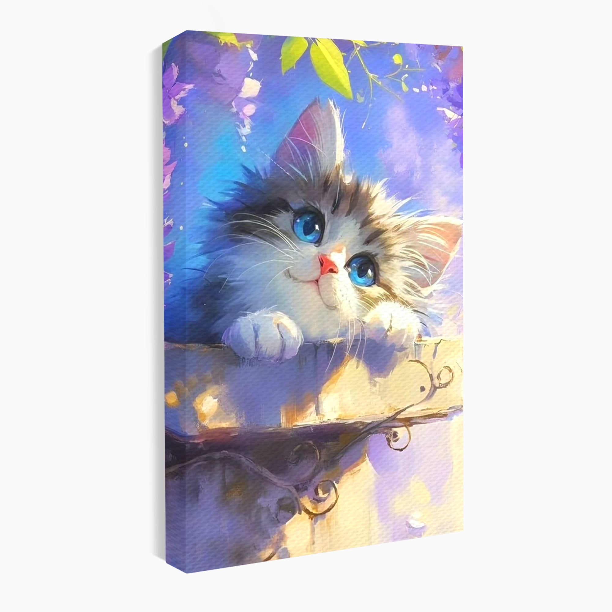 Tablou canvas cu tablou canvas cu pisica pufoasa, fara rama, pe sasiu de lemn